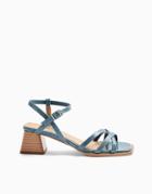 Topshop Block Heeled Sandals In Blue Croc-blues