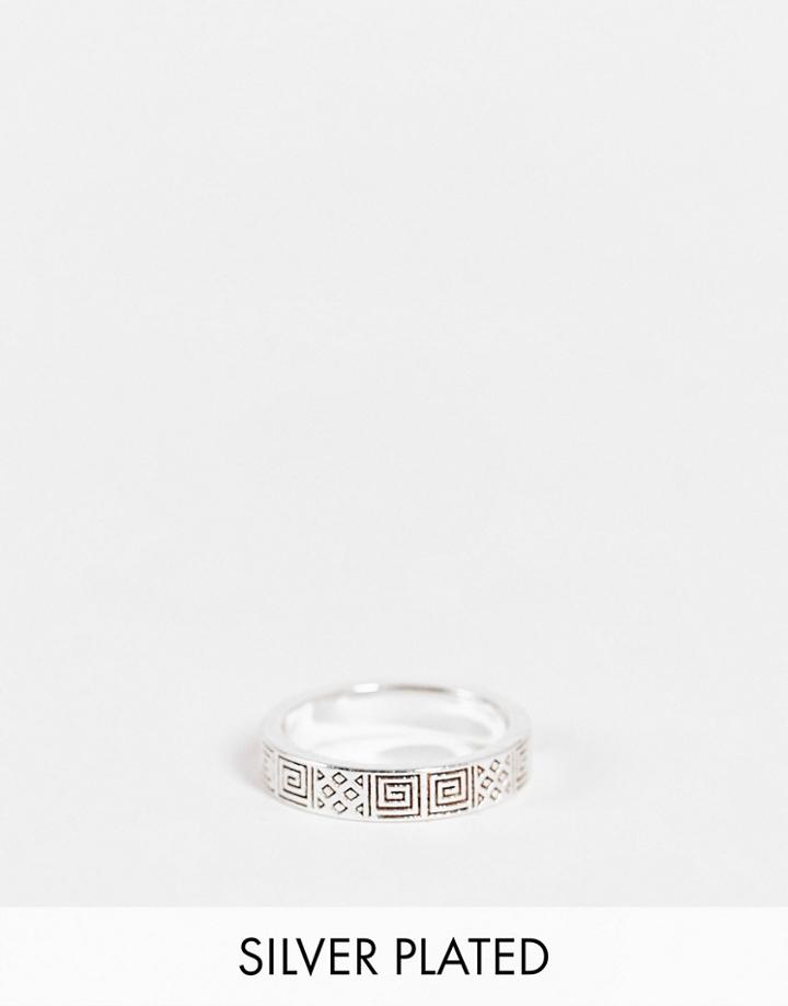 Asos Design Band Ring With Greek Wave In Real Silver Plate