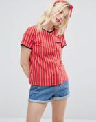 Asos T-shirt In Retro Stripe With Contrast Trim And Pocket - Multi