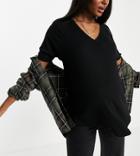 Asos Design Maternity Oversized Top With V-neck In Drapey Rib In Black