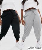 Asos Design Curve Basic Jogger With Tie 2 Pack Save-multi