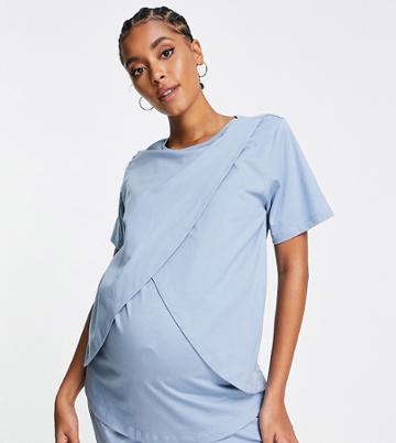 Asos Design Maternity Mix & Match Cotton Pyjama Nursing Tee In Blue - Khaki-green