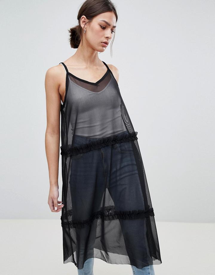 Pieces Leza Mesh Tiered Maxi Dress - Black