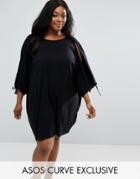 Asos Curve Cold Shoulder V Back Cover Up With Tie Sleeve - Black