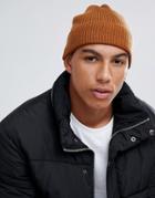 Asos Design Fisherman Beanie In Tobacco - Tan