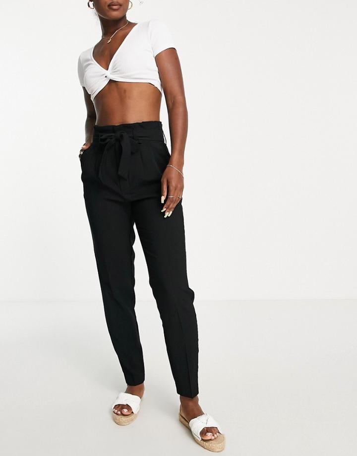 Vila High Waisted Cropped Slim Leg Pants In Black
