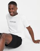 Calvin Klein Performance Central Logo Running T-shirt In Bright White