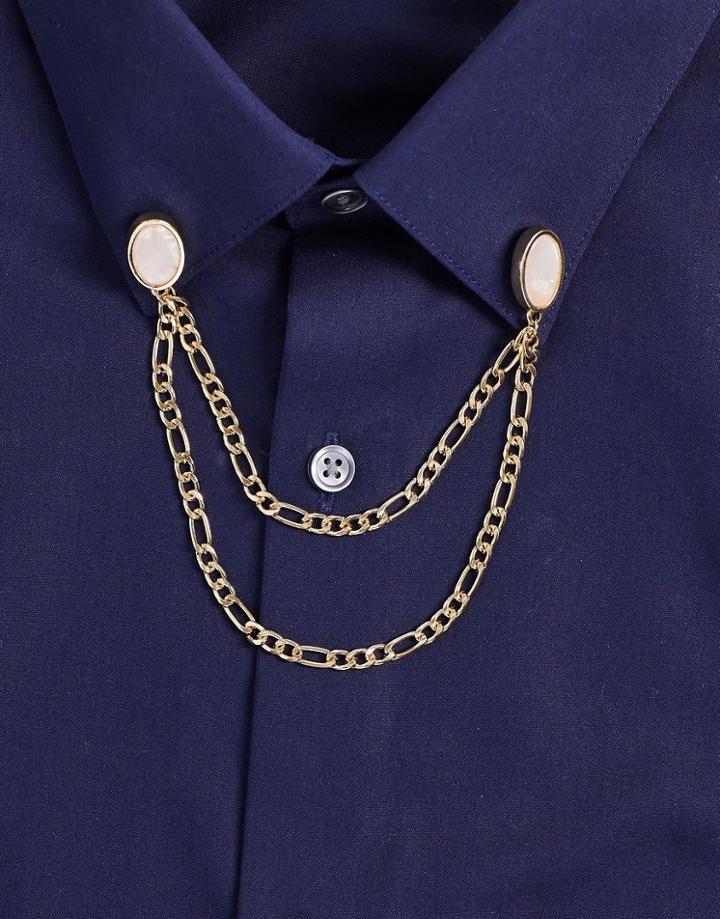Asos Design Wedding Collar Tips With Faux Pearl In Gold Tone