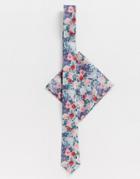Asos Design Wedding Slim Tie & Pocket Square In Floral - Multi