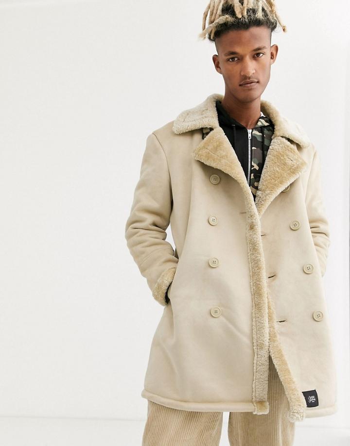 Sixth June Faux Shearling Coat In Stone