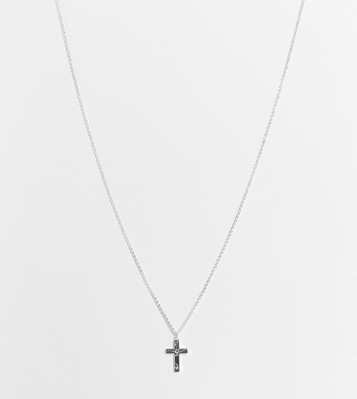 Asos Design Necklace With Cross Pendant With Crystal In Real Silver Plate