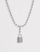 Asos Design Necklace With Ball Chain And Padlock Pendant In Silver Tone