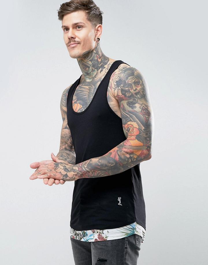 Religion Tank With Floral Hem Extender - Black