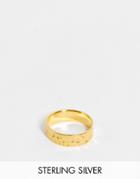 Asos Design Sterling Silver Band Ring With Hammered Texture In 14k Gold Plate
