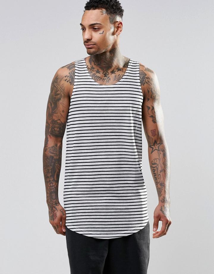 Asos Linen Look Longline Stripe Vest With Curve Hem