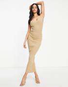 Wmns Wear Ribbed Maxi Skirt With Seam Detail In Sand - Part Of A Set-neutral