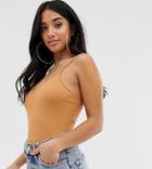 Asos Design Petite Spaghetti Strap Cami Body In Golden - Brown