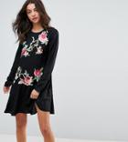 Asos Tall Embroidered Drop Waist Dress - Black