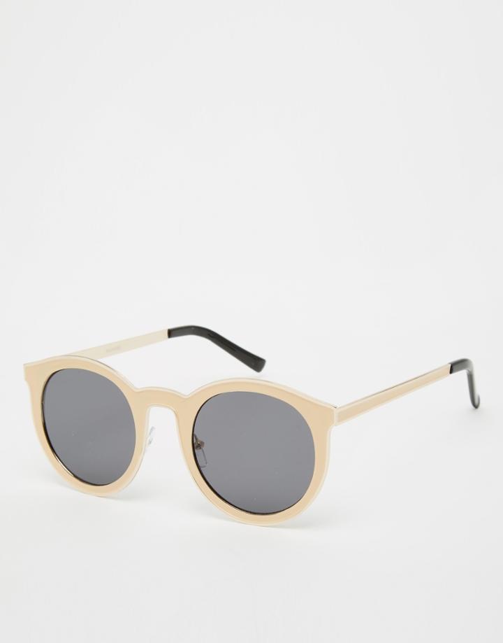 Asos Enamel Round Sunglasses With Flat Lens - Pink