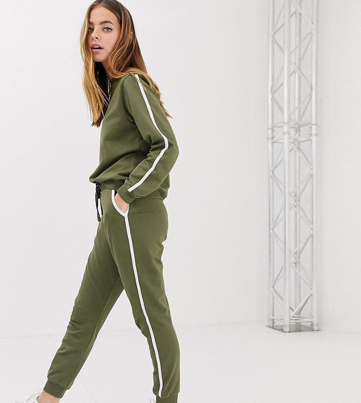Asos Design Petite Tracksuit Cute Sweat / Basic Jogger With Tie With Contrast Binding - Green