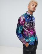 Asos Design Regular Fit Shirt In Multicoloured Sequin - Multi