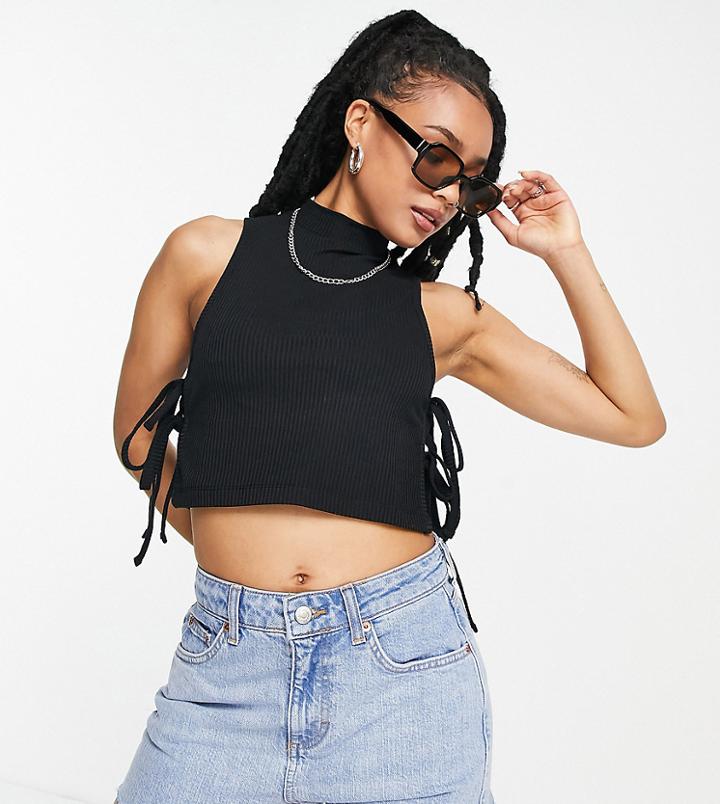 Asos Design Petite Rib Tie Side Tank In Black