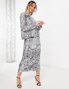 Asos Edition Mirrored Cat Sequin Midi Skirt-silver