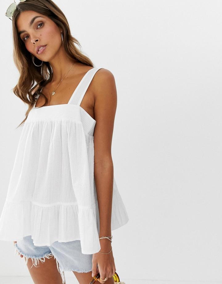 Asos Design Square Neck Cami In Seersucker Sun Top - White