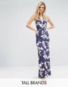 Oh My Love Tall Maxi Dress With Open Back In Floral Print - Navy