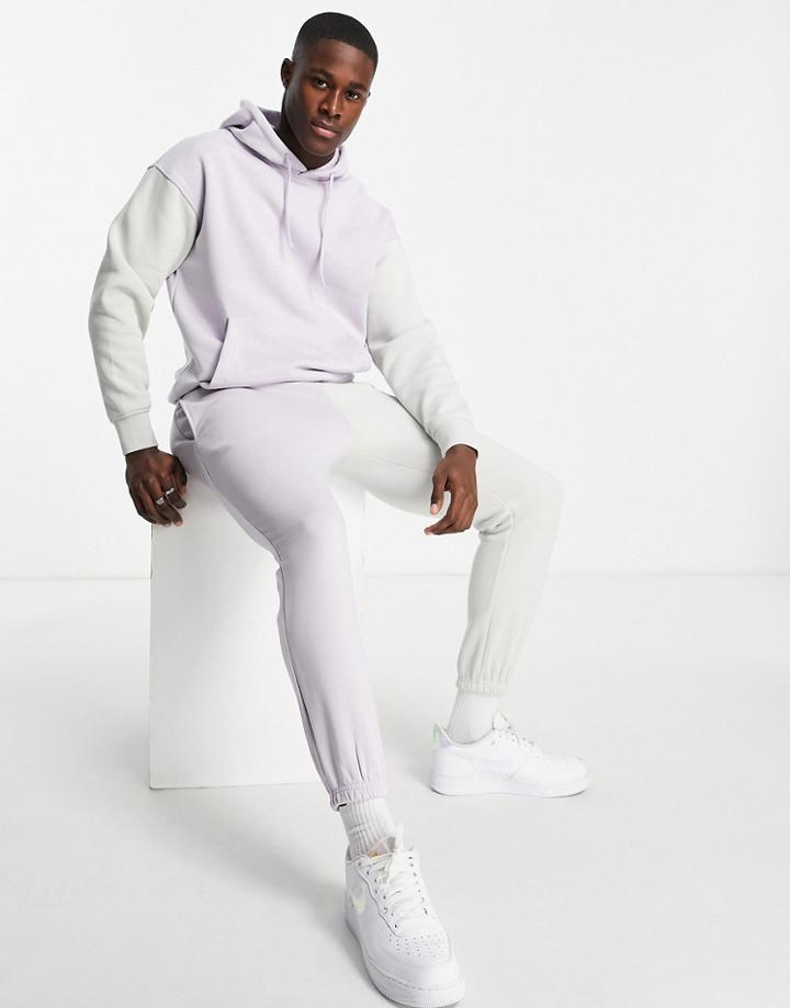 Jack & Jones Oversized Lounge Hoodie And Sweatpants Set In Color Block Gray And Lilac