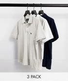 Abercrombie & Fitch 3-pack Icon Logo Pique Polo Shirts In Navy, Gray & White-multi