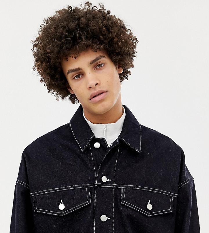 Noak Denim Jacket In Navy With Contrast Stitching - Navy