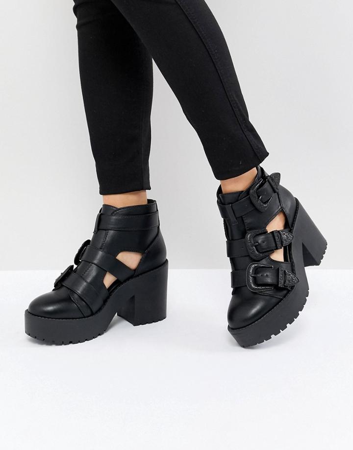 Asos Design Ester Chunky Western Cut Out Boots - Black