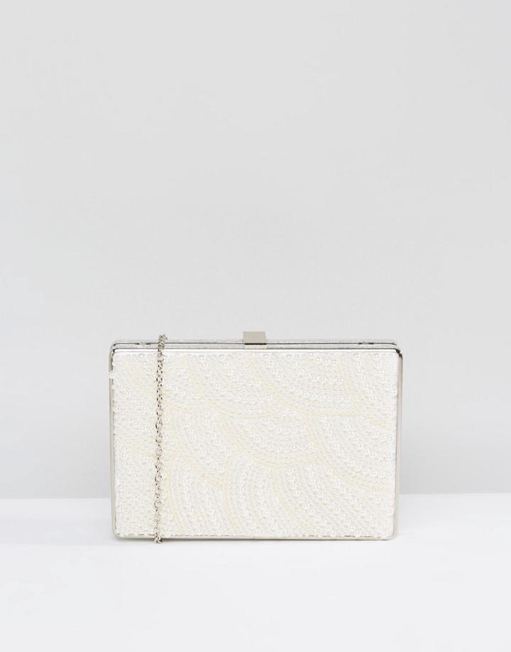 Claudia Canova Pearl Embellished Structured Clutch Bag - Silver