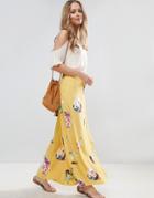 Asos Wrap Maxi Skirt In Floral Print - Yellow