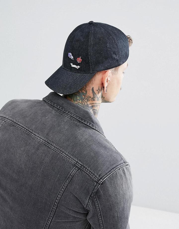 Asos Baseball Cap In Gray Denim With Badge Detail - Gray