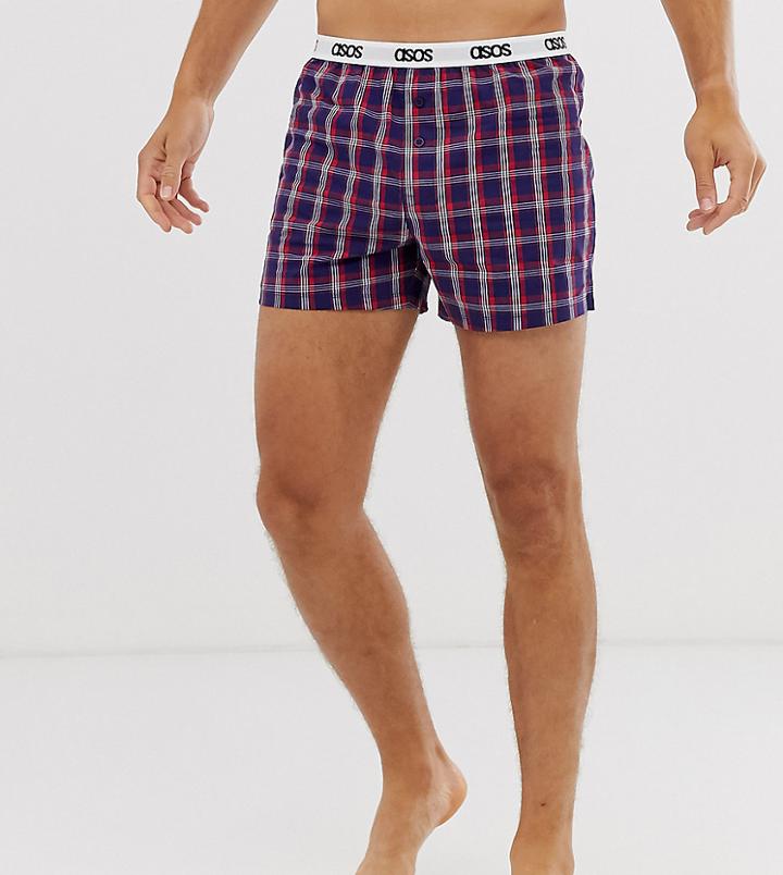 Asos Design Lounge Boxer Short In Navy And Red Check With Branded Waistband