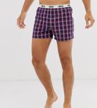 Asos Design Lounge Boxer Short In Navy And Red Check With Branded Waistband