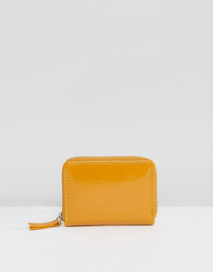 New Look Patent Mini Zip Around Coin Purse - Yellow