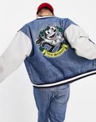 Levi's X Felix The Cat Capsule Letterman Varsity Jacket In Denim With Back Logo-blues