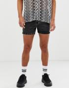 Asos Design Denim Shorts In Shorter Length Acid Wash Black - Black