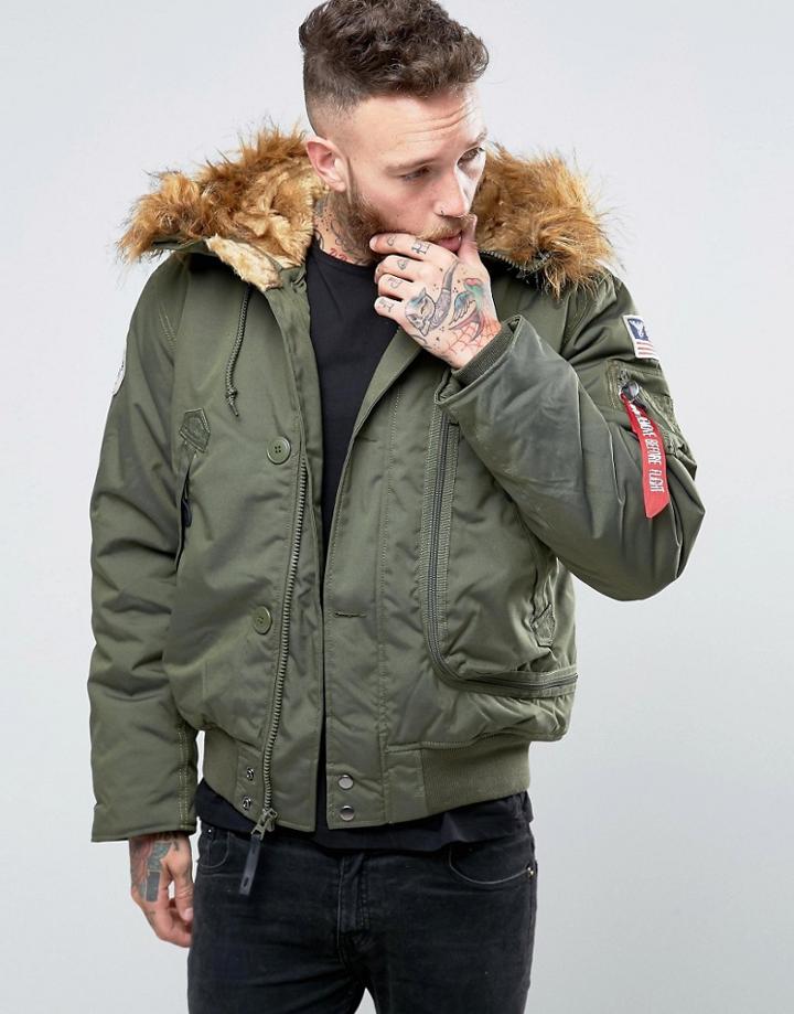 Alpha Industries Bomber Jacket With Faux Fur Trim In Regular Fit Dark