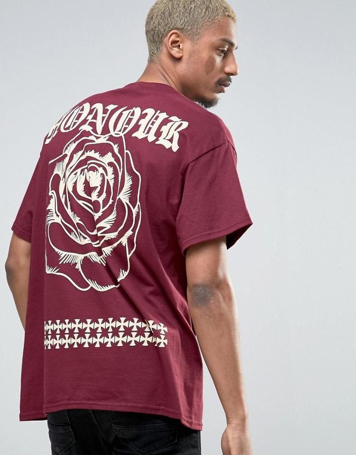 Hnr Ldn Oversized Rose Back Print T-shirt - Red