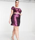 Collective The Label Curve Exclusive Mini Skirt In Metallic Plum - Part Of A Set-purple