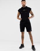 Boohooman Gold Embroidered Tank Short Tracksuit In Black - Black