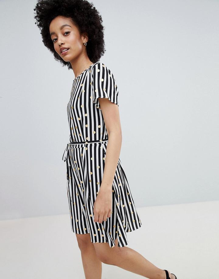 Only Metallic Spot Stripe Skater Dress - Multi
