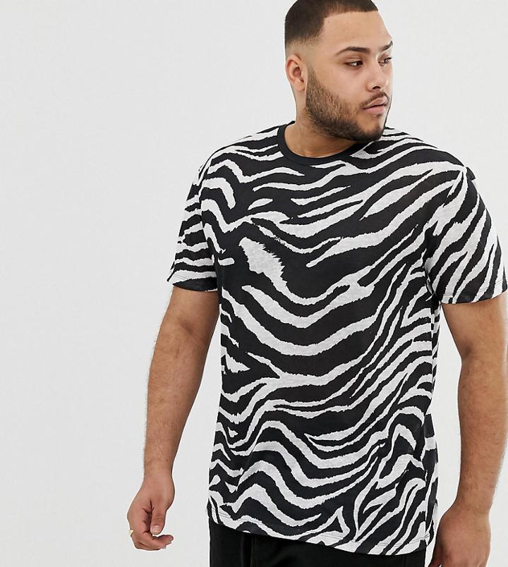 Asos Design Plus Relaxed Fit T-shirt With All Over Zebra Print In Heavy Linen Look - Multi