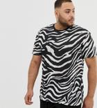 Asos Design Plus Relaxed Fit T-shirt With All Over Zebra Print In Heavy Linen Look - Multi