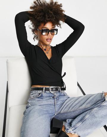 Only Wrap Tie Side Top In Black