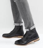 Asos Lace Up Brogue Boots In Black Leather - Black